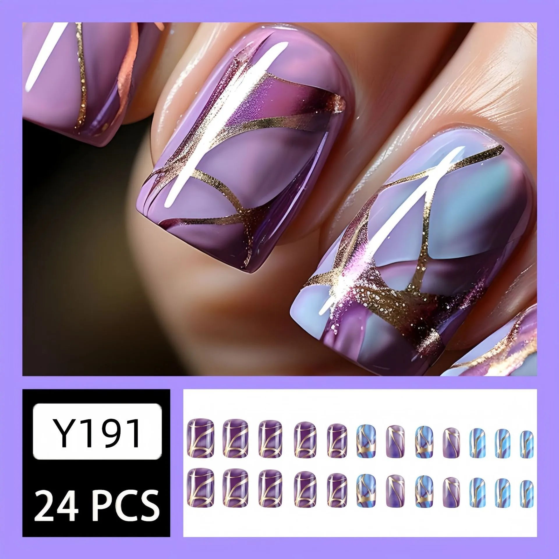 Purple striped nail stickers set in European and American mid-length style
