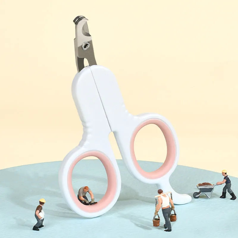 Grey and pink pet nail clippers with curved tip design for cats and small dogs