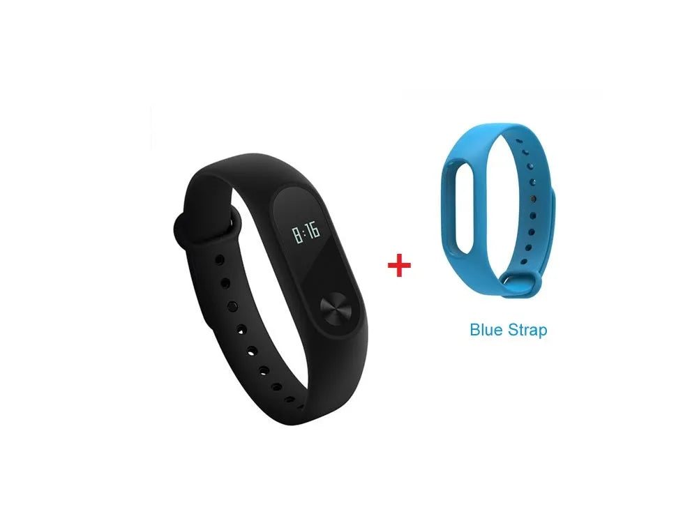 Xiaomi Mi Band 2 black fitness tracker with OLED display on adjustable wrist strap