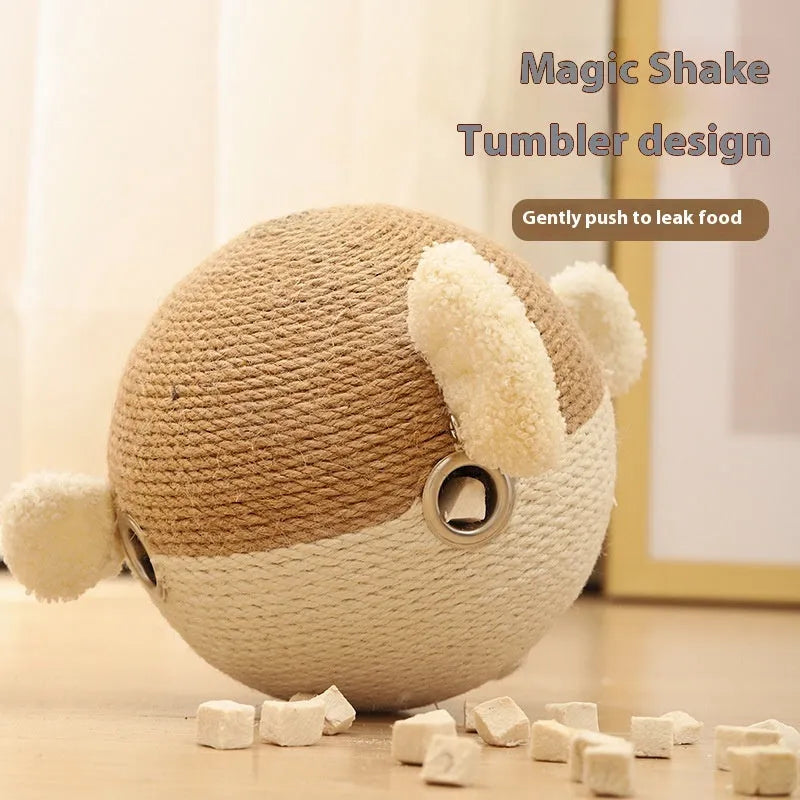 Sisal hemp pet puzzle toy cube with puffer fish design for slow feeding dogs and cats