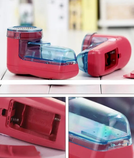 Compact handheld electric lint remover depiller with plastic housing and stainless steel blades