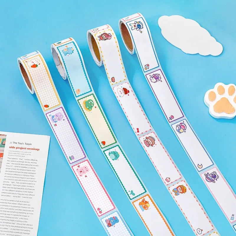 Cartoon tape name labels roll with dinosaur astronaut rabbit girl designs for student organisation