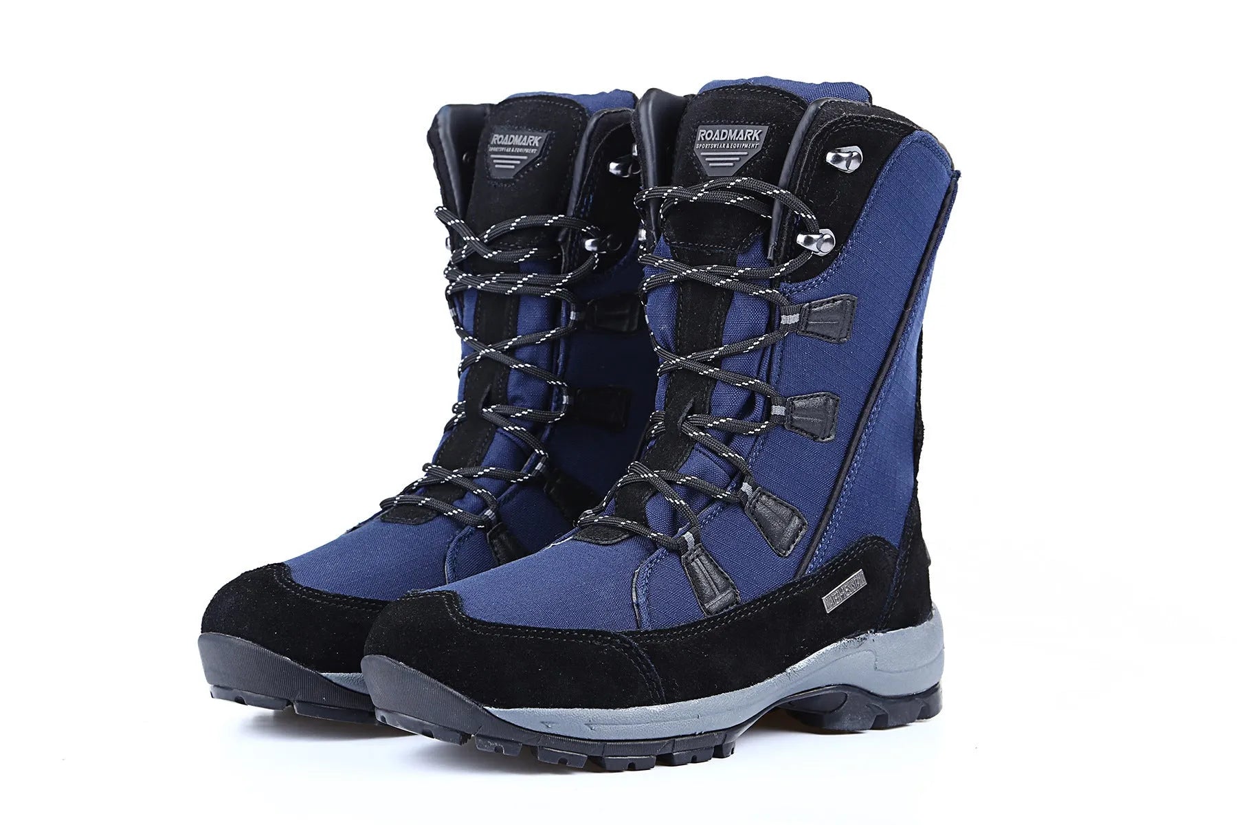Women's mid-calf thermal snow boots in black with genuine leather upper and rubber sole