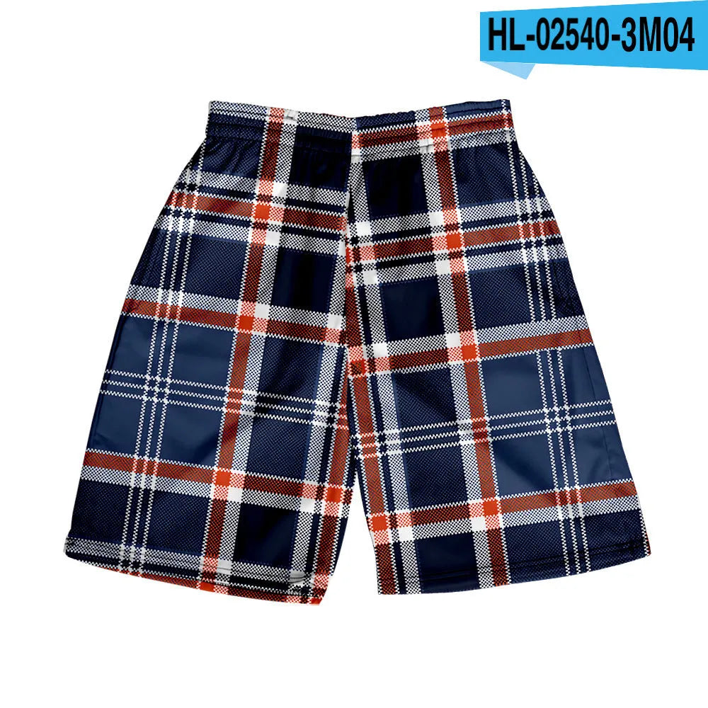 Men's plaid casual shorts with a straight-leg cut and elastic waistband in a selection of colours.
