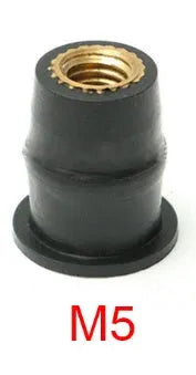 Black motorcycle windshield rubber well nut brass fasteners in three metric sizes