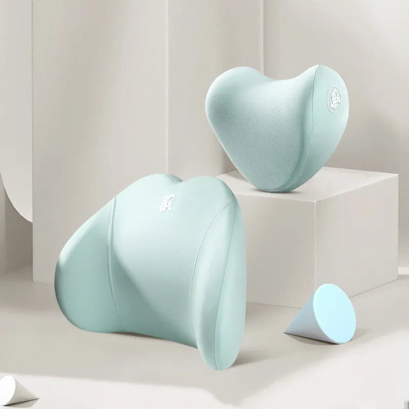 Memory foam car pillow set heart shape cotton cover black colour headrest and lumbar support pillow