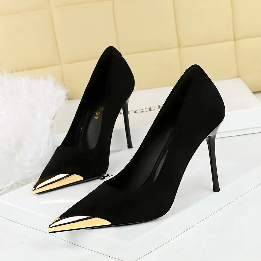 Women's suede leopard-print pointed stiletto heels with super high heel over 8cm