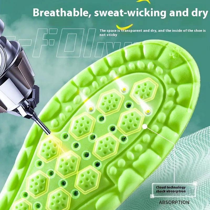 Green PU air cushion sports insoles with shock absorption and argy wormwood