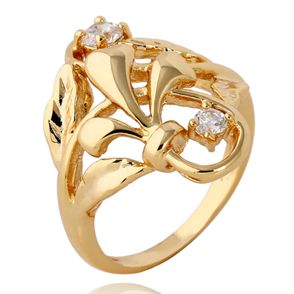 Exaggerated irregular leaf zircon ring on open copper geometric band gold white finish women size 6.5