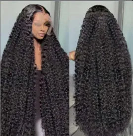 Black high-temperature fibre afro wig with curly hair and side bangs, 26-42 inch length options