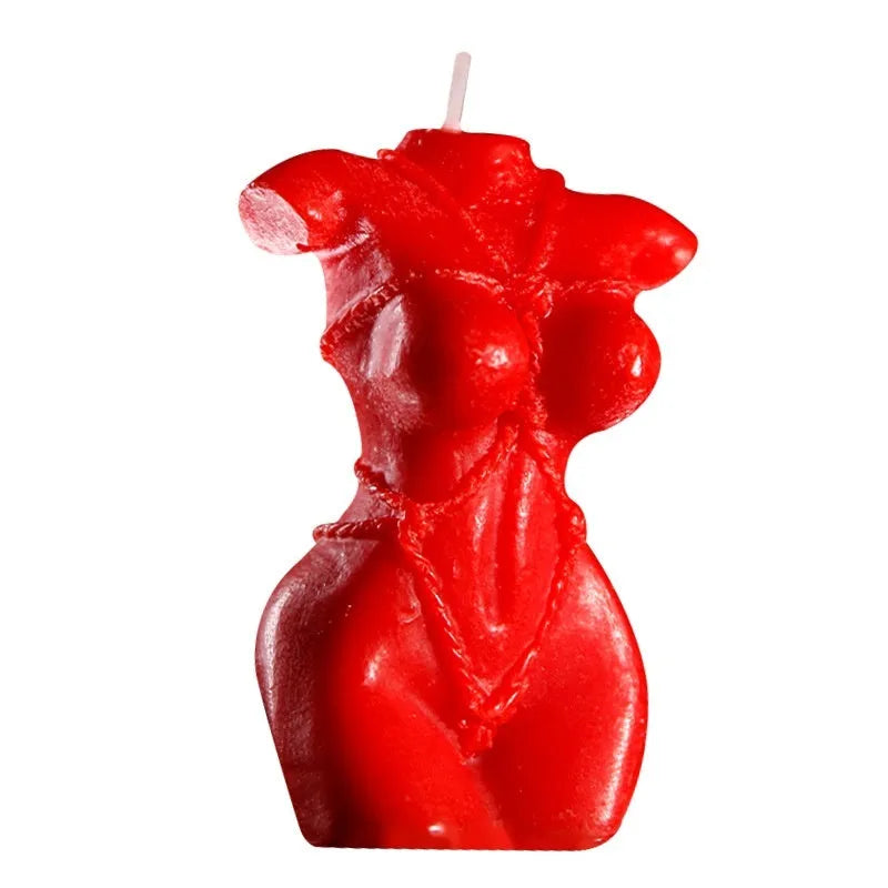 Smsexy Props soy wax bikini-shaped fragrance candle in red, pink, or purple.