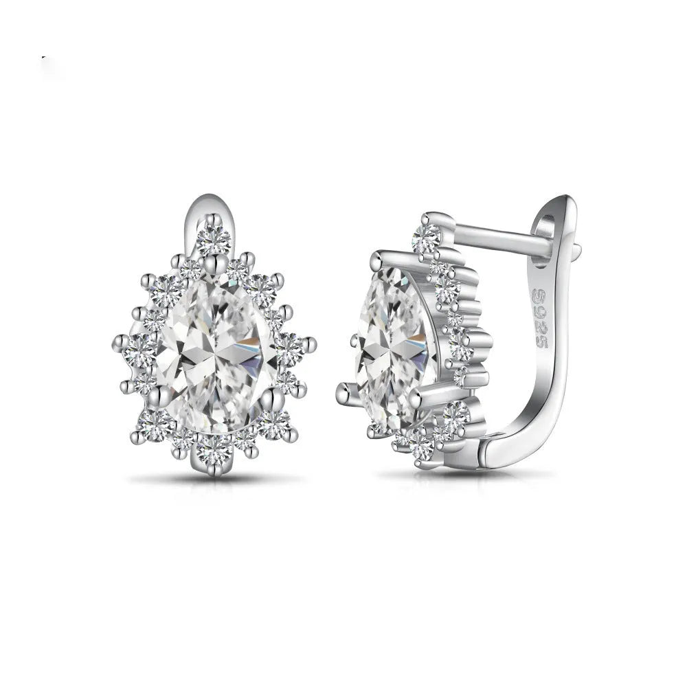 SUNFLOWER water drop women's earrings in white gold silver colour European and American style