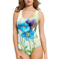 Women's sleeveless one-piece swimsuit with 3D printed pattern in polyester fabric