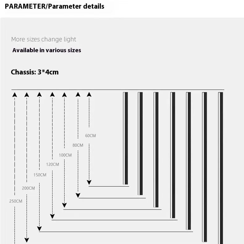 80cm long black aluminium LED wall light with a slotted-free design and touch control for three light colours.