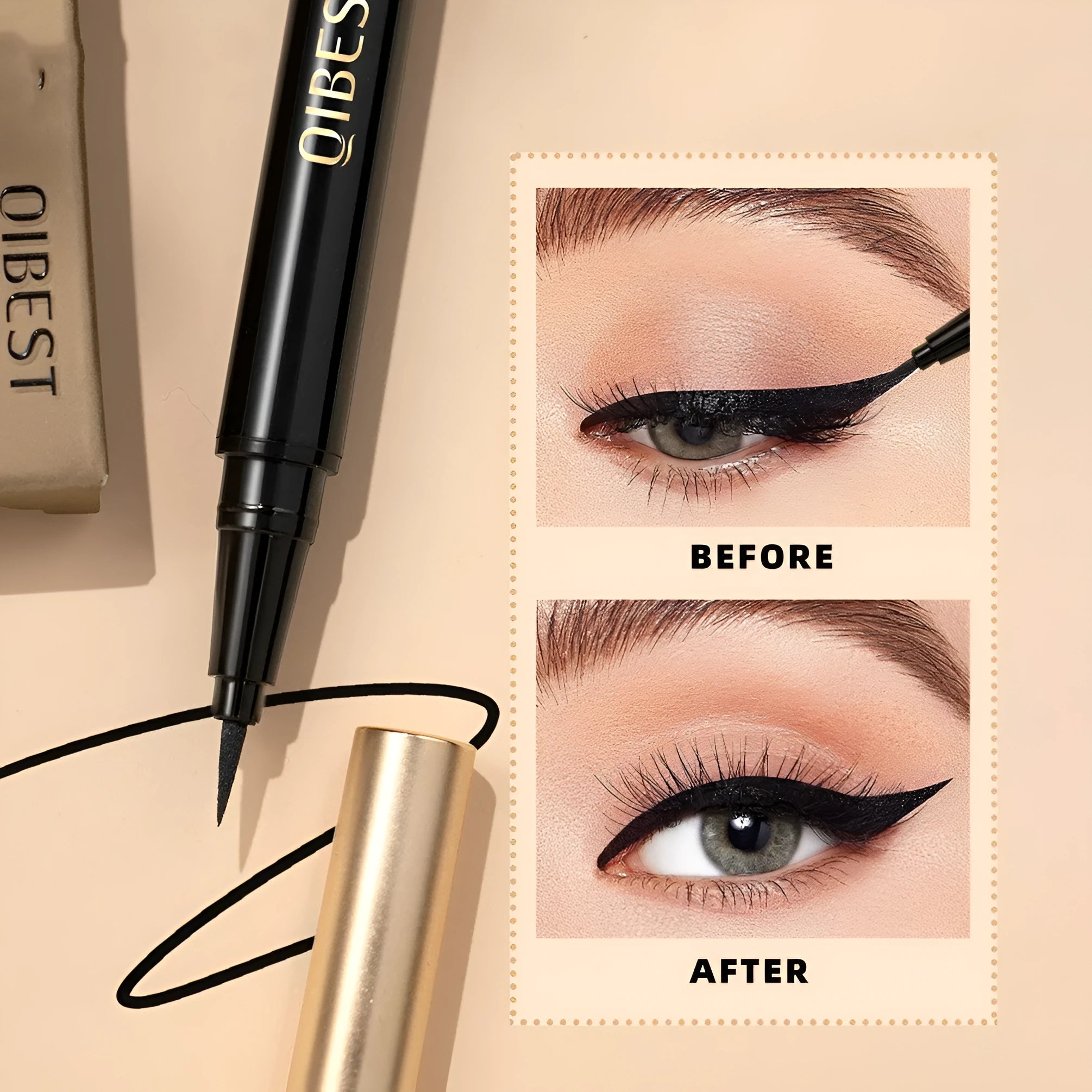 Black waterproof liquid eyeliner pen with quick-drying non-smudge formula