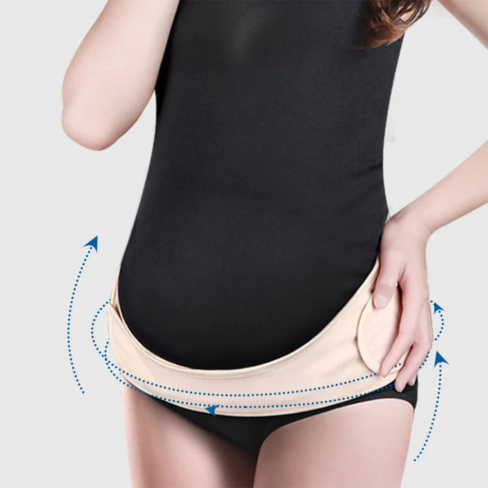 Cotton maternity belt for pregnant women with adjustable waist belly support, black and pink