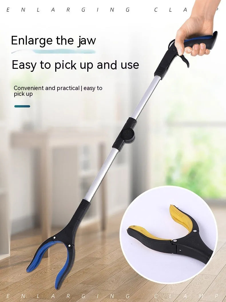 Folding aluminium household garbage clamp with magnetic pick-up sucker in silver with coloured handle