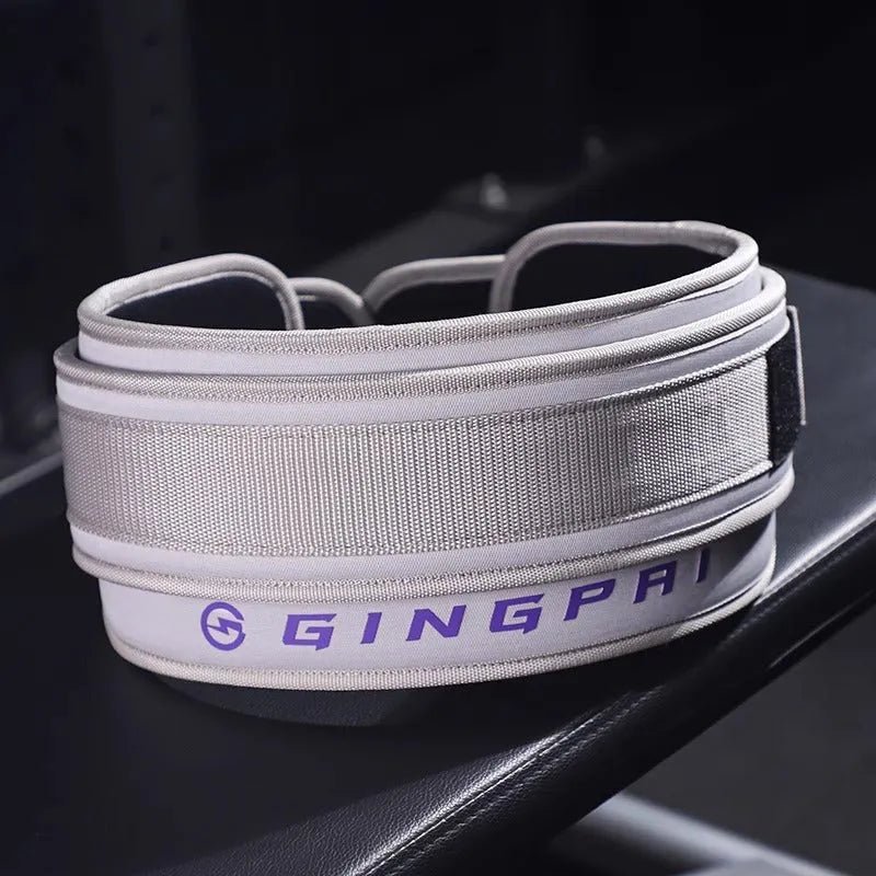 Adjustable abdominal exercising support belt for weightlifting and squats, shown in multiple colour options.