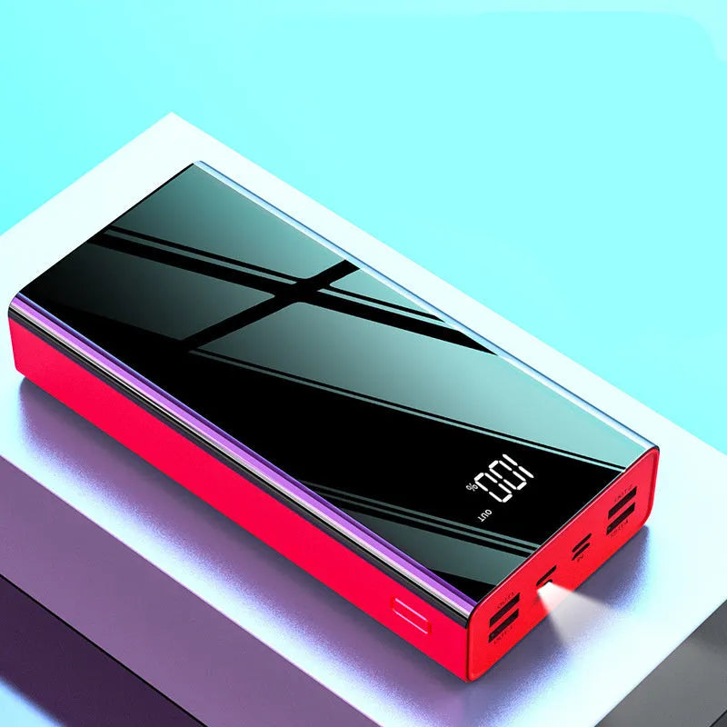 Large 40000mAh power bank with LCD display in red or black colour