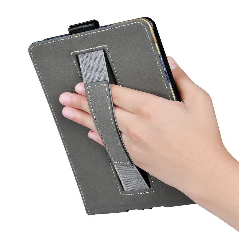 Black TPU leather protective case for a 6-inch Kindle Paperwhite e-reader, showing embossed texture and brackets style edges.