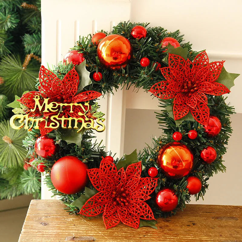 30cm multicolour plastic Christmas wreath decoration for doors in blue, gold, pink, purple, red, or silver