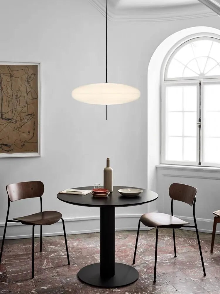 Nordic modern art retro designer UFO chandelier light fixture in white or black and white finish