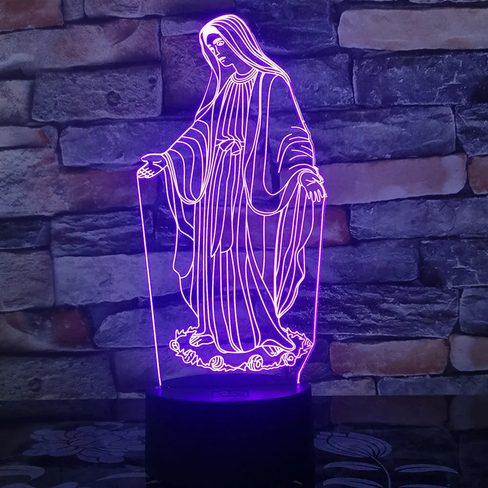 3D LED night light showing illuminated blue dual-ring pattern on acrylic plate with black ABS base.