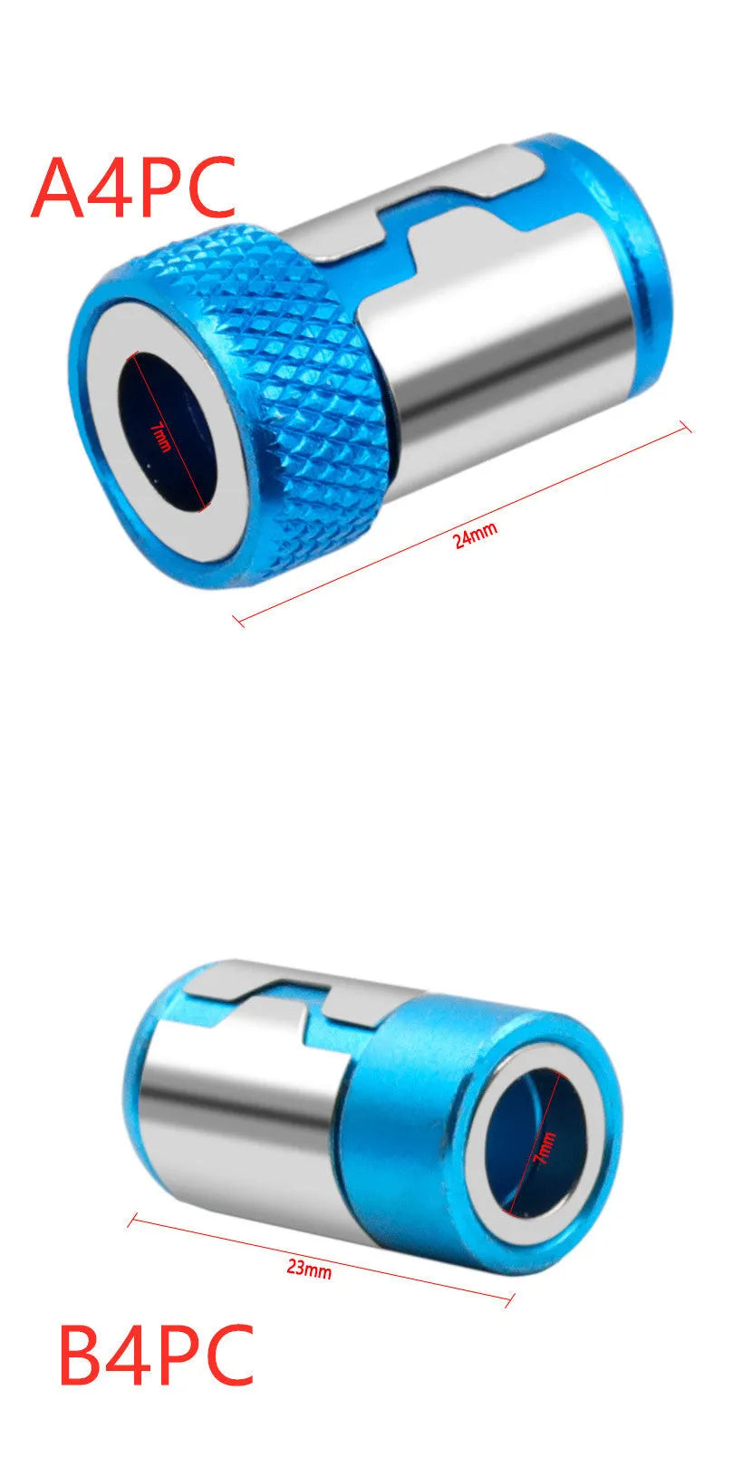 Light blue magnetic screwdriver bit with slotted head and magnetic ring