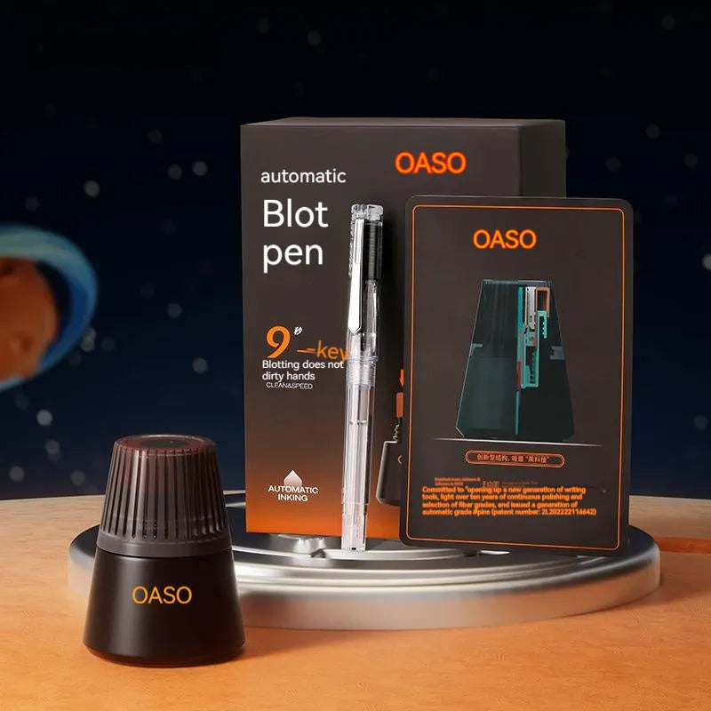Student automatic suction pen set with ink feeder showing 0.38mm and 0.5mm pen head options