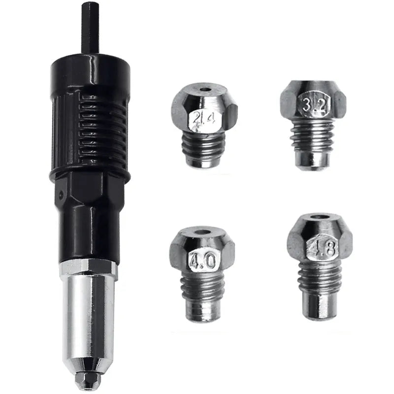 Black metal electric drill rivet gun conversion tool with 173mm alloy steel head and adapter