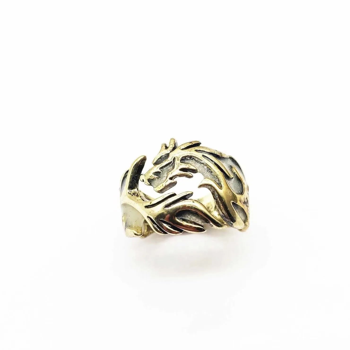 Adjustable Chinese-style dragon ring with luminous pattern in antiqued silver blue and green colours