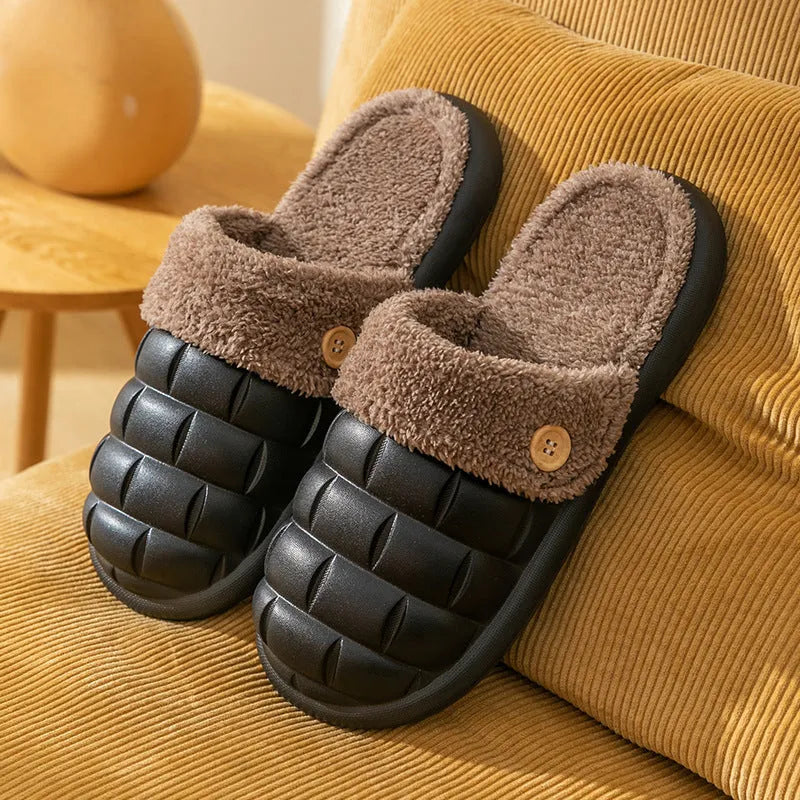 Plaid detachable slippers with plush lining and EVA sole in various colours