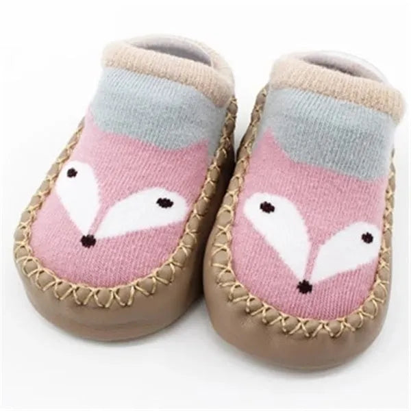 Baby floor socks in pink with anti-slip sole, combed cotton jacquard weave, size 11cm
