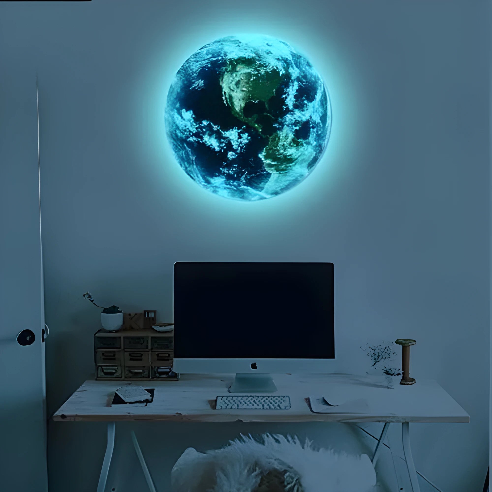 Glow in the dark 3D Earth planet wall sticker in 10cm, 20cm, and 30cm size options.