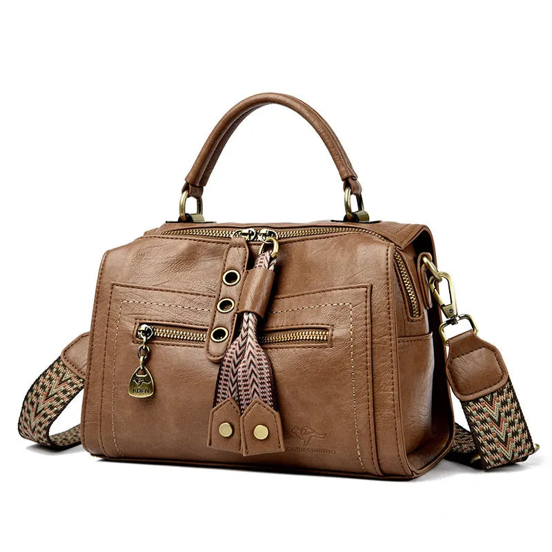 Soft grey PU women's crossbody bag with a square shape and an external sandwich pocket.