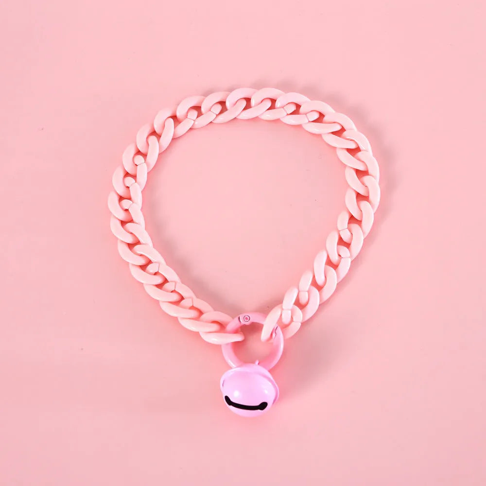 Macaron candy colour plastic chain collar for pet cat or dog on adjustable S or M size setting.