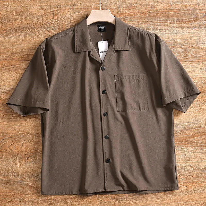 Men's lightweight pure cotton loose short sleeve shirt in solid colour