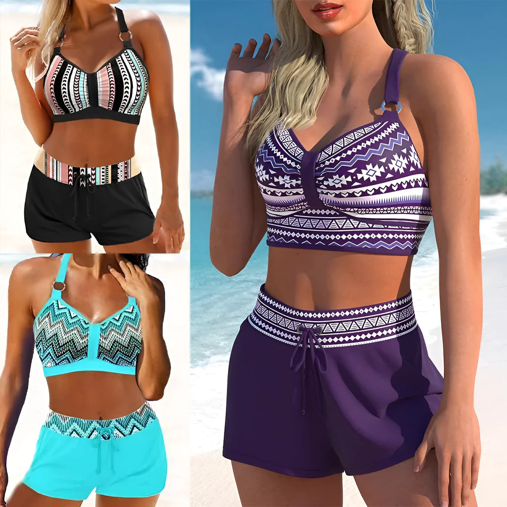Women's polyester two-piece swimsuit bikini with print design for hot spring swimming