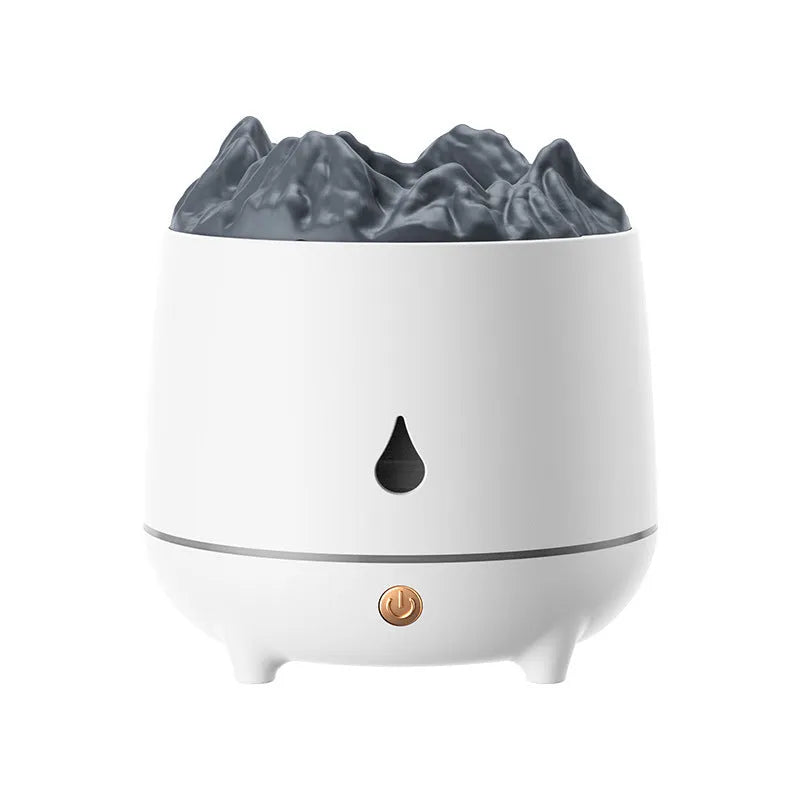 Volcano-shaped ultrasonic humidifier with USB power connection and single mist outlet