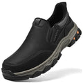 Men's dark brown casual shoes with round toe and flat rubber sole