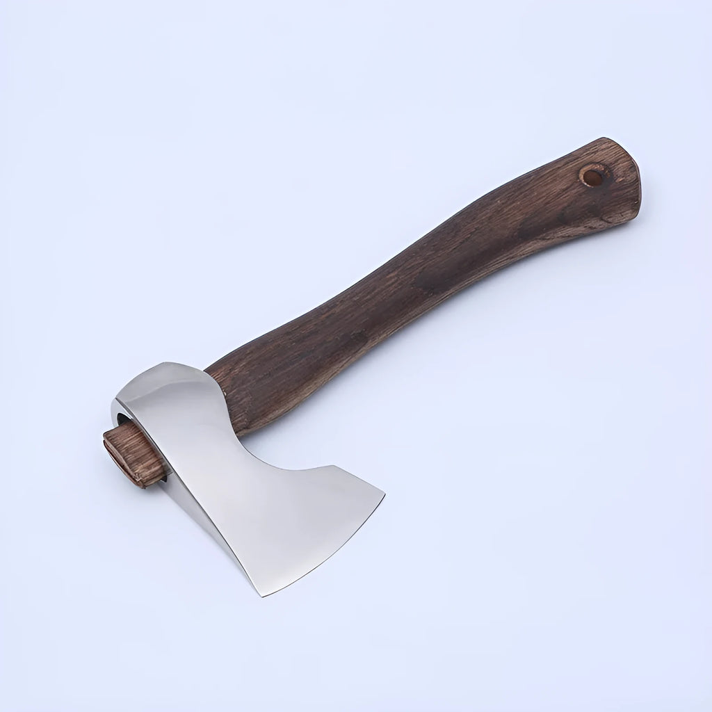 Camping axe with high carbon steel head and wooden handle for outdoor logging