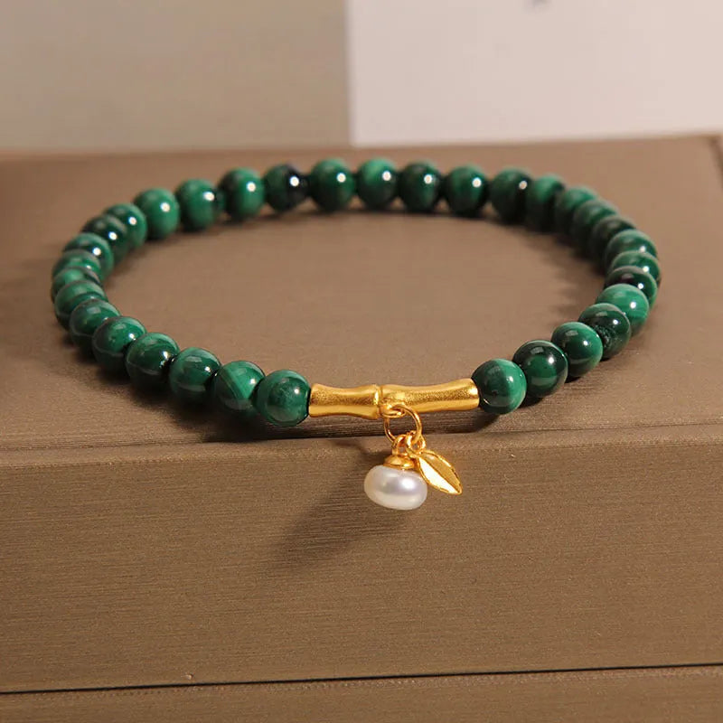 Women's white crystal lucky bamboo bracelet with adjustable closure