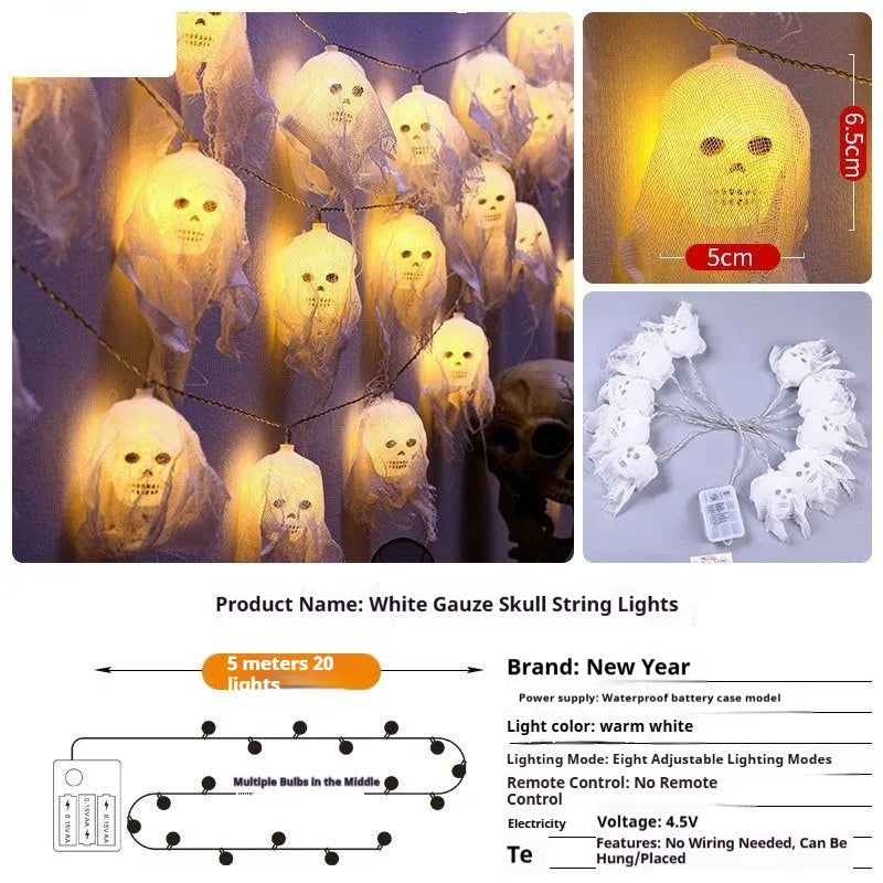 Halloween battery-operated LED string lights in coloured or warm white options for wall decoration