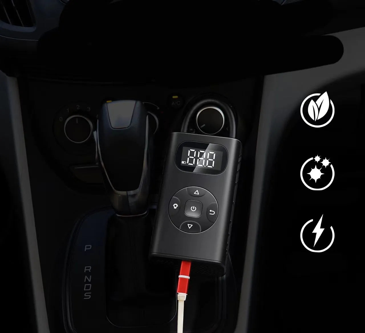 Black M09X power bank tyre inflator with USB cable and 16cm tube for car motorcycle bicycle