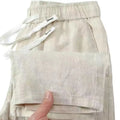 Chinese-style straight-leg linen-blend trousers with an elastic drawstring waist
