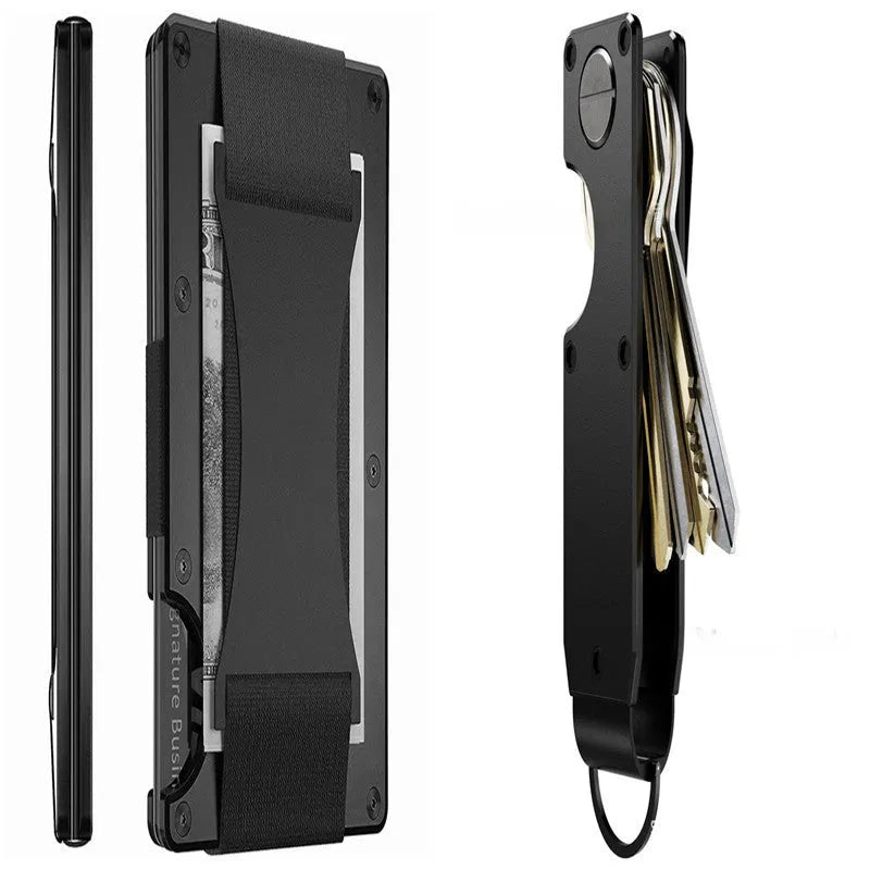 Metal card bag wallet with RFID anti-theft blocking, solid colour, frosted finish, unisex coin and card holder