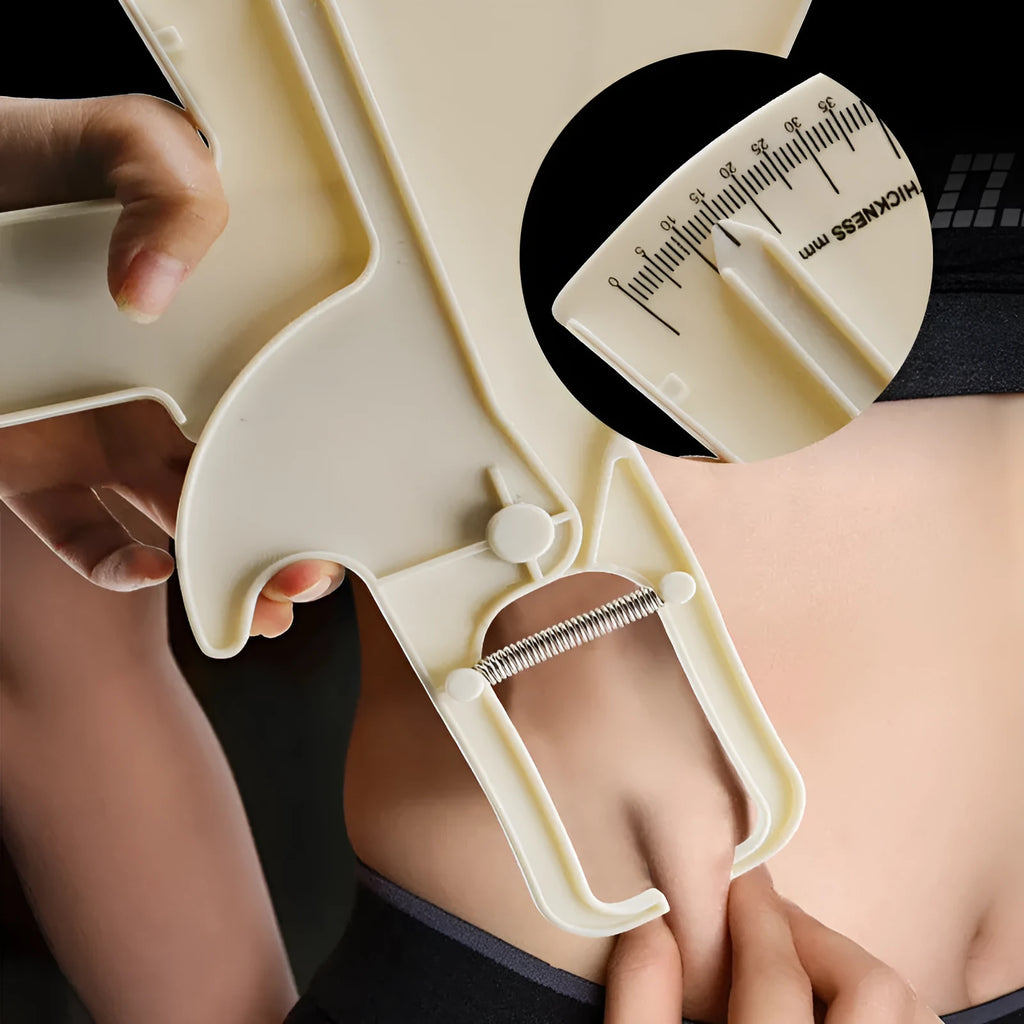 Plastic skinfold caliper measuring body fat thickness, 0-80mm range, four colours available