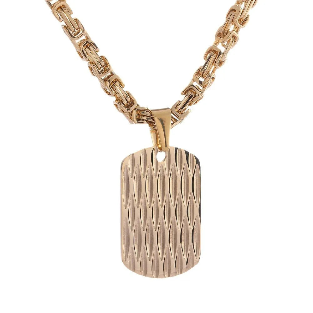 Titanium steel water ripple pendant necklace with electroplated finish, Emperor Chain, gold silver black colours