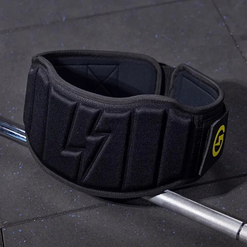 Adjustable abdominal exercising support belt for weightlifting and squats, shown in multiple colour options.