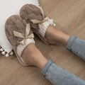 Soft bottom indoor slippers with plush lining, suede upper, and woven flax sole in multiple colours
